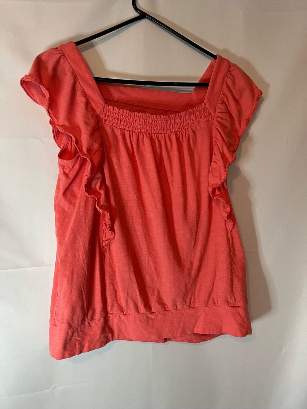 LOFT Coral Ruffle Square-Neck Flutter Sleeve Top
